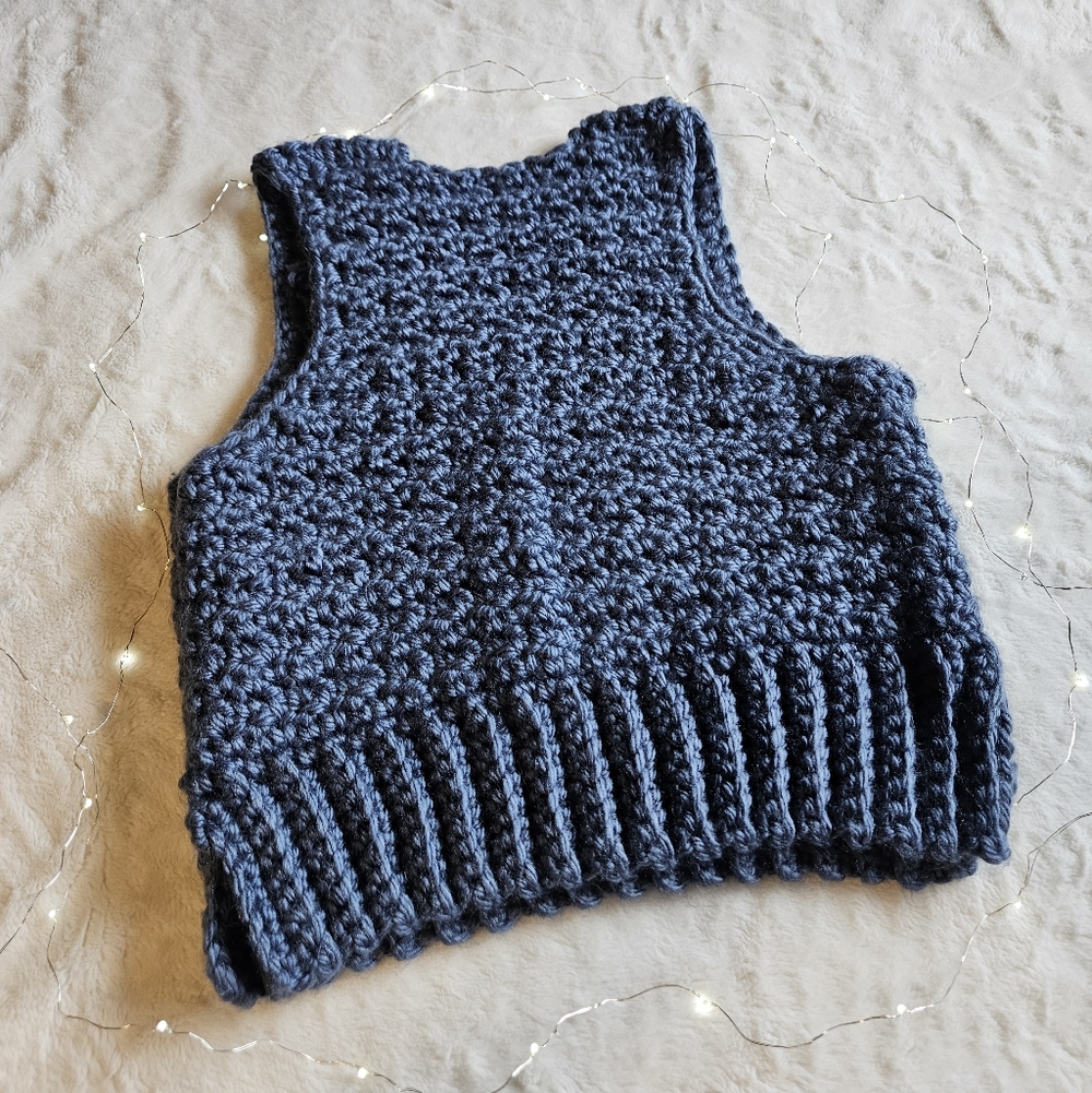 Handmade Blue Knit Sweater Vest - Picture 5 of 6